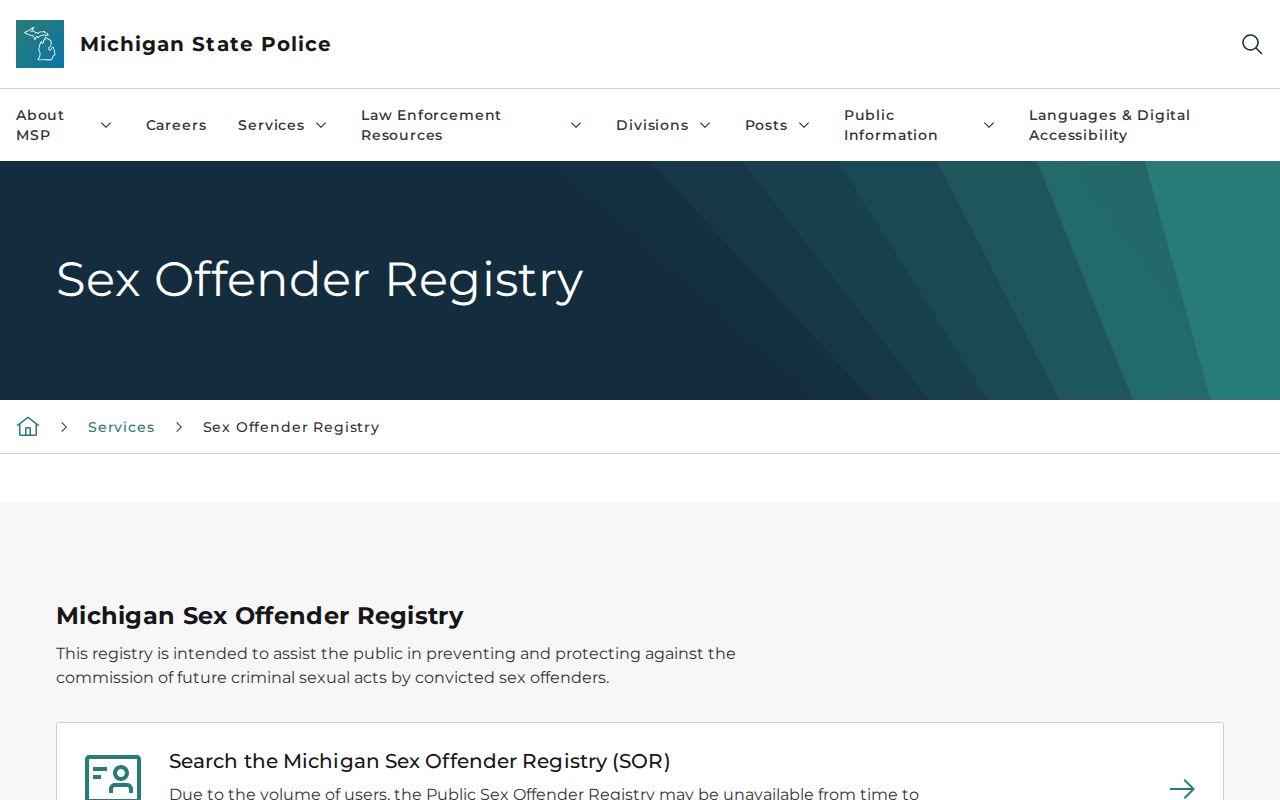 Georgetown Township resident lookup through Michigan public sex offender registry