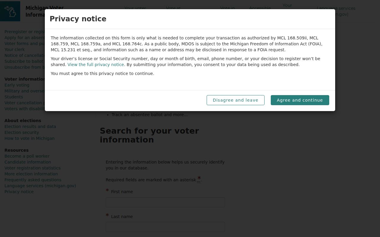 Georgetown Township resident lookup with Michigan voter information center