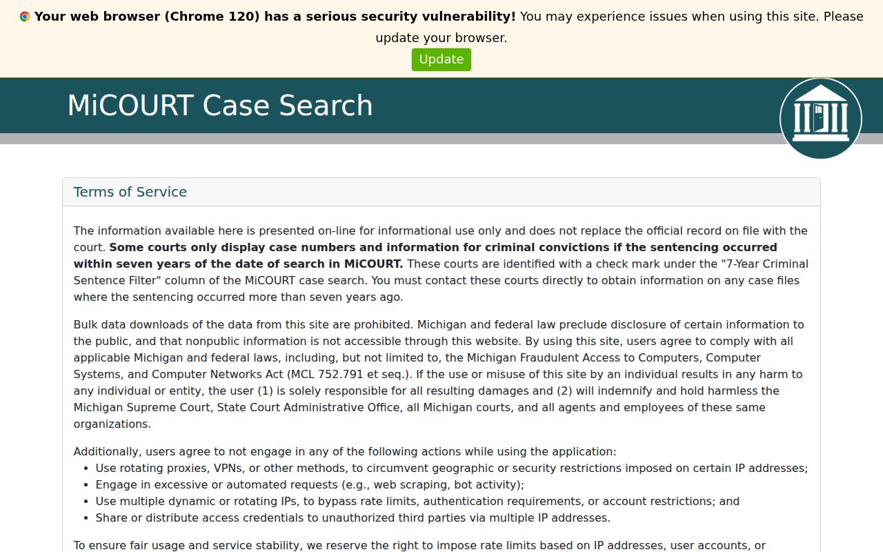 Georgetown Township resident lookup using Michigan MiCOURT case search