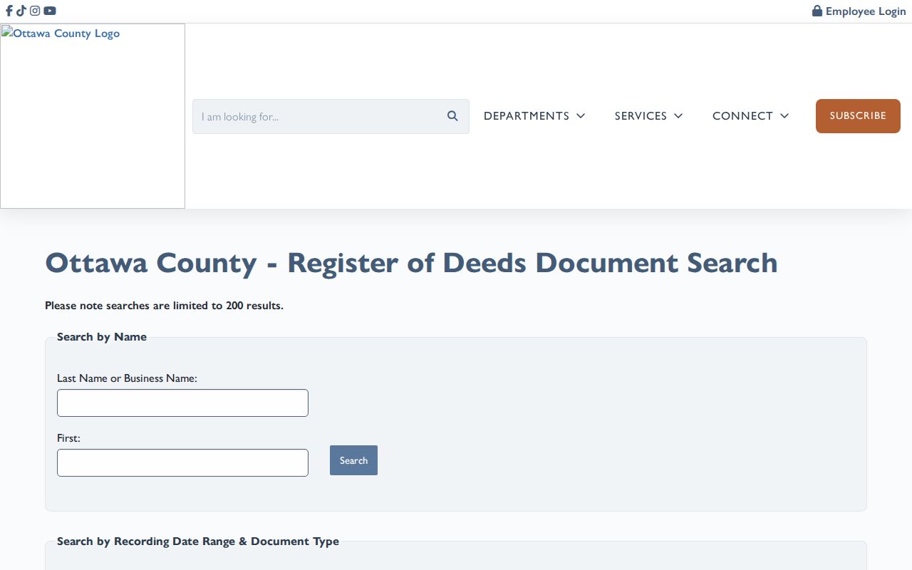 Georgetown Township residents directory deed index search tabs for names, dates, instruments, and parcels