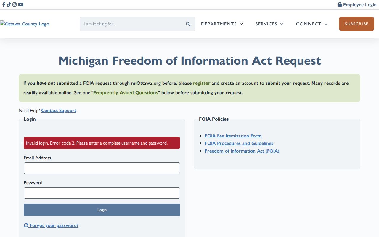 Georgetown Township resident lookup through Ottawa County FOIA tracker